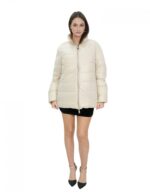 Reversible real down jacket 50 brown and beige collar with piping and long sleeves with invisible pocket - Image 11