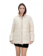 Reversible real down jacket 50 brown and beige collar with piping and long sleeves with invisible pocket - Image 8