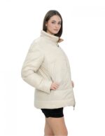 Reversible real down jacket 50 brown and beige collar with piping and long sleeves with invisible pocket - Image 10