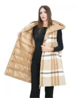 Sleeveless reversible vest 46 brown in wool with checked pattern on one side and down on the other - Image 7