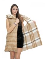 Sleeveless reversible vest 46 brown in wool with checked pattern on one side and down on the other - Image 13