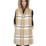 Smanicato gilet reversibile 50 marrone in lana con fantasia a quadri da un lato e dall'altro in piumino