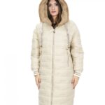 Cappotto reversibile con pelliccia di montone e piumino in piuma 50 nei colori beige e marrone manica lunga chiusura zip