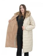 Cappotto reversibile con pelliccia di montone e piumino in piuma 46 nei colori beige e marrone manica lunga chiusura zip - Image 7