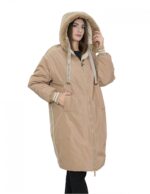 Cappotto reversibile con pelliccia di montone e piumino in piuma 46 nei colori beige e marrone manica lunga chiusura zip - Image 10