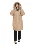 Cappotto reversibile con pelliccia di montone e piumino in piuma 46 nei colori beige e marrone manica lunga chiusura zip - Image 11