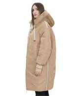Cappotto reversibile con pelliccia di montone e piumino in piuma 46 nei colori beige e marrone manica lunga chiusura zip - Image 9