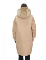 Cappotto reversibile con pelliccia di montone e piumino in piuma 46 nei colori beige e marrone manica lunga chiusura zip - Image 12