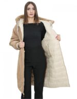 Cappotto reversibile con pelliccia di montone e piumino in piuma 46 nei colori beige e marrone manica lunga chiusura zip - Image 13