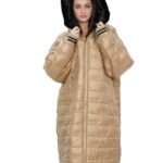 Cappotto reversibile con pelliccia di montone e piumino in piuma 48 nei colori oro e nero manica lunga chiusura zip