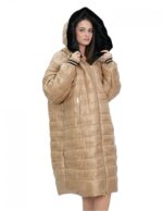 Двустороннее пальто с мехом овчины и пуховиком 52 цвета золото и черный длинные рукава с застежкой-молнией — изображение 4