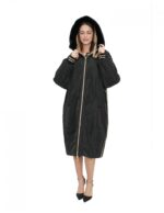 Двустороннее пальто с мехом овчины и пуховиком цвета 48 пух золотого и черного цвета с длинными рукавами и застежкой-молнией — изображение 11