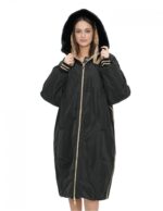 Двустороннее пальто с мехом овчины и пуховиком 52 цвета золото и черный длинные рукава с застежкой-молнией — изображение 8