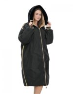 Двустороннее пальто с мехом овчины и пуховиком 52 цвета золото и черный длинные рукава с застежкой-молнией — изображение 10