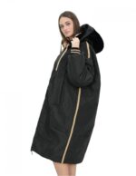 Двустороннее пальто с мехом овчины и пуховиком цвета 48 пух золотого и черного цвета с длинными рукавами и застежкой-молнией — изображение 9