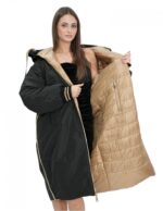 Двустороннее пальто с мехом овчины и пуховиком цвета 48 пух золотого и черного цвета с длинными рукавами и застежкой-молнией — изображение 13