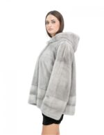 Sapphire mink fur jacket 52 full and horizontal knit long sleeves hood - Image 3