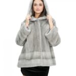 Giacca pelliccia visone zaffiro 54 lavorazione intera e orizzontale manica lunga cappuccio