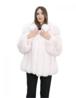 Cappotto lungo 72 cm in volpe rosa 44 con lavoazione verticale con maniche lunghe tasche esterne collo chanel