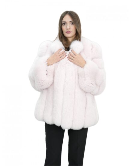 Cappotto lungo 72 cm in volpe rosa 44 con lavoazione verticale con maniche lunghe tasche esterne collo chanel