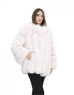 72 cm langer Mantel aus Pink Fox 44 mit vertikaler Arbeit mit langen Ärmeln, Außentaschen, Chanel-Kragen – Bild 4