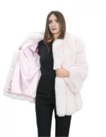 72 cm langer Mantel aus Pink Fox 44 mit vertikaler Arbeit mit langen Ärmeln, Außentaschen, Chanel-Kragen – Bild 7