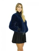 Blue mink 44 bomber jacket with full leather knit and elastic waist and cuffs black - Image 4