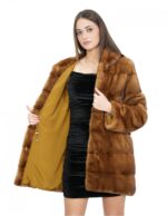40 dark gold mink fur coat with hood, long sleeves, external pockets and drawstring - Image 7