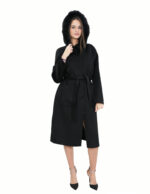 Black 46 coat in wool and fox fur cashmere with hood belt and button closure - Image 5