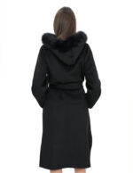 Black 46 coat in wool and fox fur cashmere with hood belt and button closure - Image 6
