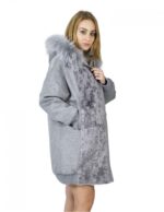Sapphire grey coat 48, Persian and fox wool, hood, elastic zip, cuffs and hem - Image 4