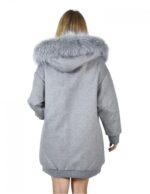 Sapphire grey coat 48, Persian and fox wool, hood, elastic zip, cuffs and hem - Image 6