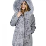 Cappotto grigio zaffiro 48 lana persiano e volpe cappuccio zip elastico polsi e fondo
