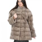 Giacca visone orizzontale femmina 48 nocciola reversibile pelliccia e impermeabile