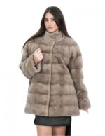 Giacca visone orizzontale femmina 48 nocciola reversibile pelliccia e impermeabile