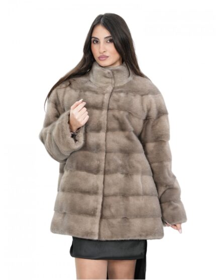 Giacca visone orizzontale femmina 48 nocciola reversibile pelliccia e impermeabile