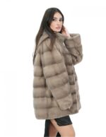 Horizontal Mink Jacket Female 48 Hazelnut Reversible Fur and Waterproof - Image 4
