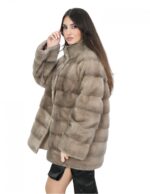 Horizontal Mink Jacket Female 48 Hazelnut Reversible Fur and Waterproof - Image 3