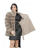 Horizontal Mink Jacket Female 48 Hazelnut Reversible Fur and Waterproof - Image 7