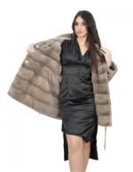 Horizontal Mink Jacket Female 48 Hazelnut Reversible Fur and Waterproof - Image 13