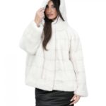 Giacca visone pelliccia 54 bianco ottico giacca manica tre quarti cappuccio
