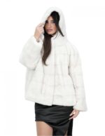 Giacca visone pelliccia 54 bianco ottico giacca manica tre quarti cappuccio