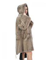 Cappotto 52 reversibile nocciola visone intero e tessuto impermeabile zip manica lunga lungo 86 cm