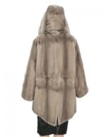 Cappotto 52 reversibile nocciola visone intero e tessuto impermeabile zip manica lunga lungo 86 cm