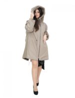 Cappotto 52 reversibile nocciola visone intero e tessuto impermeabile zip manica lunga lungo 86 cm