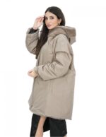 Cappotto 52 reversibile nocciola visone intero e tessuto impermeabile zip manica lunga lungo 86 cm