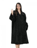 Cappotto nero persiano 54 con colletto semplice manica lunga lungo 118 cm