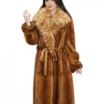 Cappotto visone gold con collo volpe 44 cintura pelliccia pelle intera manica lunga