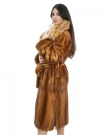 Gold mink coat with fox collar 44 fur belt full leather long sleeve - Image 3