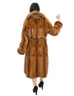 Gold mink coat with fox collar 44 fur belt full leather long sleeve - Image 6